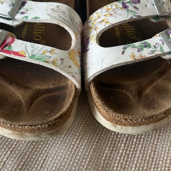 Papillio Birkenstock Boston Clogs W7 M5 White Floral Slip On Shoes Adjust Buckle - Picture 15 of 16